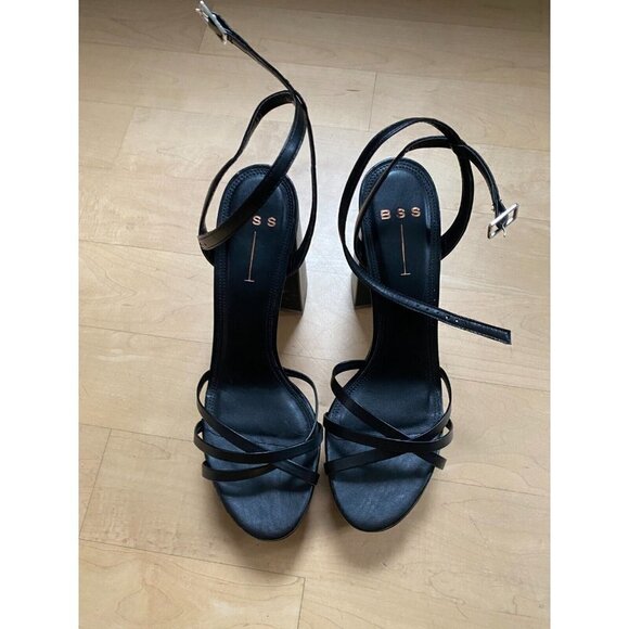 BLACK suede Studio "Emani" BNWT black strappy platform heels women NEW - Picture 2 of 10